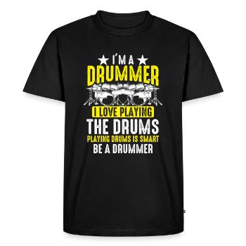 Je suis batteur J’adore jouer de la batterie - Batteur - T-shirt Premium bio Homme - noir - Devant - Nico (187cm)