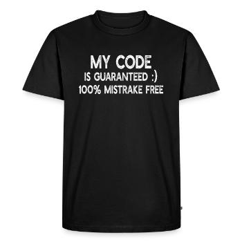 My code is guaranteed 100% mistrake free - Funny P - Men's Premium Organic T-Shirt - black - Front - Nico (187cm)