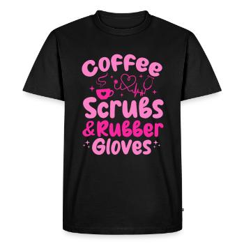 Gommages au café et gants en caoutchouc - Infirmière agréée - T-shirt Premium bio Homme - noir - Devant - Nico (187cm)