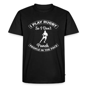 I play rugby so I don't punch people in the face - - Men's Premium Organic T-Shirt - black - Front - Nico (187cm)
