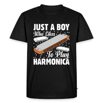Just A Boy Who Likes To Play Harmonica - Harmonica - Men's Premium Organic T-Shirt - black - Front - Nico (187cm)
