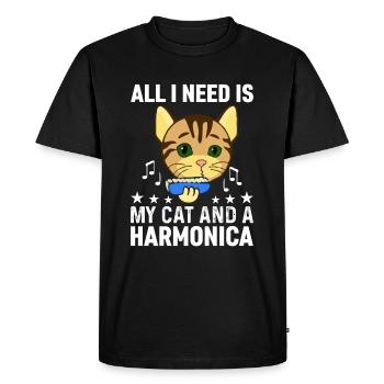 All I Need Is My Cat And A Harmonica Musician And - Men's Premium Organic T-Shirt - black - Front - Nico (187cm)