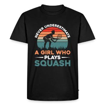 Ne sous-estimez jamais une fille qui joue au squash - T-shirt Premium bio Homme - noir - Devant - Nico (187cm)
