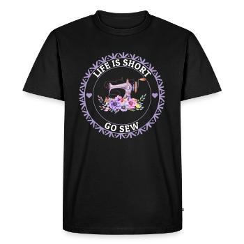 La vie est courte go sew - Machine à coudre Sewing Lover - T-shirt Premium bio Homme - noir - Devant - Nico (187cm)