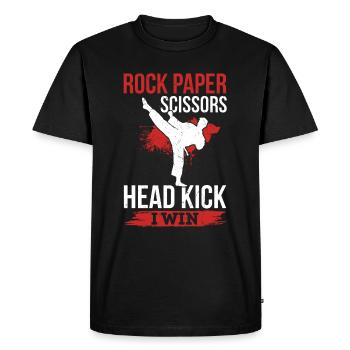 Roche Papier Ciseaux Coup de tête I Win - Muay Thai - T-shirt Premium bio Homme - noir - Devant - Nico (187cm)