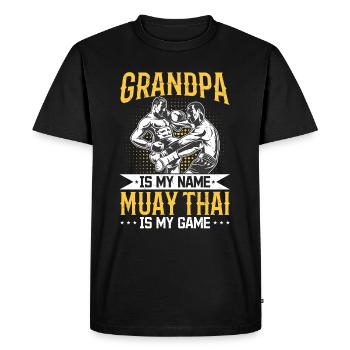 Papy c’est mon prénom Muay Thai c’est mon jeu - Muay Tha - T-shirt Premium bio Homme - noir - Devant - Nico (187cm)
