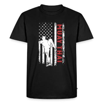 Combattant de Muay Thai Muay Thai Drapeau américain - T-shirt Premium bio Homme - noir - Devant - Nico (187cm)