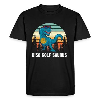 Disc golfeur Saurus - Dino Disc Golf Dinosaure - T-shirt Premium bio Homme - noir - Devant - Nico (187cm)