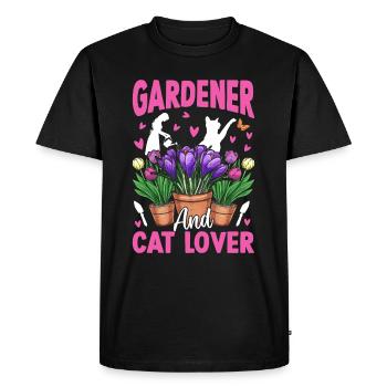 Jardinier et amoureux des chats - Hobby Gardener - T-shirt Premium bio Homme - noir - Devant - Nico (187cm)