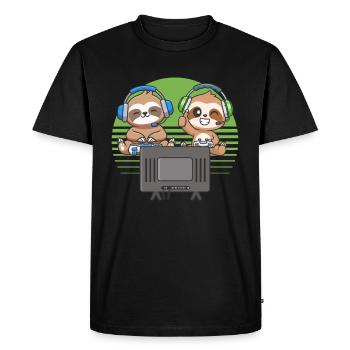 Funny Gaming Sloth Video Gaming Sloth - Men's Premium Organic T-Shirt - black - Front - Nico (187cm)