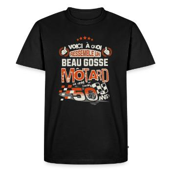 Motard 50 ans - Anniversaire Beau Gosse - T-shirt Premium bio Homme - noir - Devant - Nico (187cm)