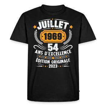 Vintage 1969 Juillet Cadeau D'anniversaire 54 Ans - T-shirt Premium bio Homme - noir - Devant - Nico (187cm)