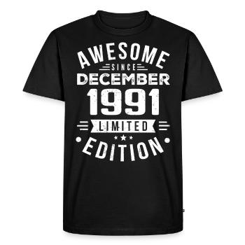 Cadeau d’anniversaire né en décembre 1991 - T-shirt Premium bio Homme - noir - Devant - Nico (187cm)