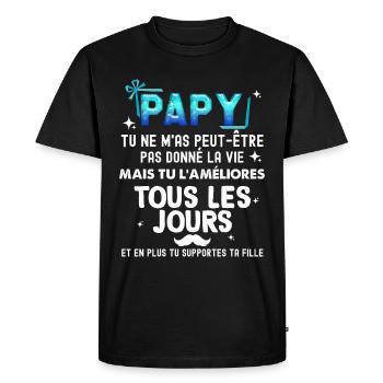 Papy Tous Les Jours Je T'Aime Cadeau Pour Papi - T-shirt Premium bio Homme - noir - Devant - Nico (187cm)