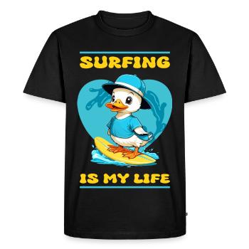 Canard surfeur mignon - T-shirt Premium bio Homme - noir - Devant - Nico (187cm)
