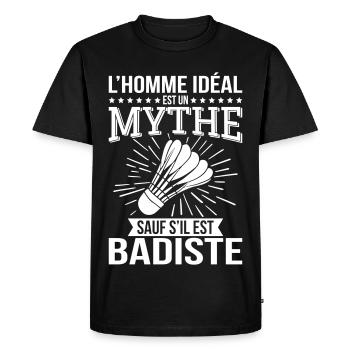 L’homme idéal un mythe sauf s’il est badiste - T-shirt Premium bio Homme - noir - Devant - Nico (187cm)