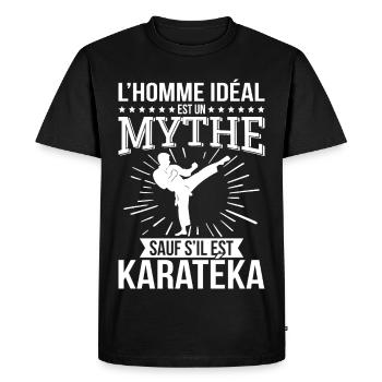 L’homme idéal un mythe sauf s’il est karatéka - T-shirt Premium bio Homme - noir - Devant - Nico (187cm)