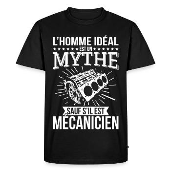 L’homme idéal un mythe sauf s’il est mécanicien - T-shirt Premium bio Homme - noir - Devant - Nico (187cm)