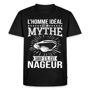 L’homme idéal un mythe sauf s’il est nageur - T-shirt Premium bio Homme - noir - Devant - Nico (187cm)