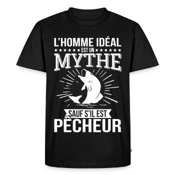 L’homme idéal un mythe sauf s’il est pêcheur - T-shirt Premium bio Homme - noir - Devant - Nico (187cm)