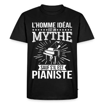 L’homme idéal un mythe sauf s’il est pianiste - T-shirt Premium bio Homme - noir - Devant - Nico (187cm)