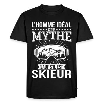 L’homme idéal un mythe sauf s’il est skieur - T-shirt Premium bio Homme - noir - Devant - Nico (187cm)