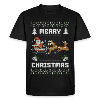 Merry Christmas Santa Ugly XMAS Pixel Style - Men's Premium Organic T-Shirt - black - Front - Nico (187cm)