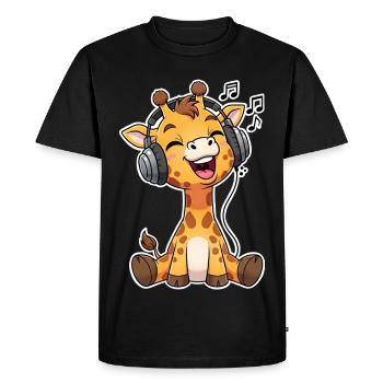 Girafe écoutant de la musique chantant - T-shirt Premium bio Homme - noir - Devant - Nico (187cm)