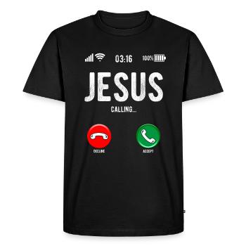 Christian Message Jesus Calls Humorous - Men's Premium Organic T-Shirt - black - Front - Nico (187cm)