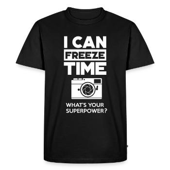 Photographers Superpower: Freeze Time in Style - Men's Premium Organic T-Shirt - black - Front - Nico (187cm)