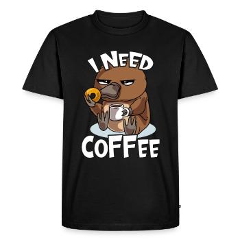 Tired platypus says I need coffee now - Men's Premium Organic T-Shirt - black - Front - Nico (187cm)