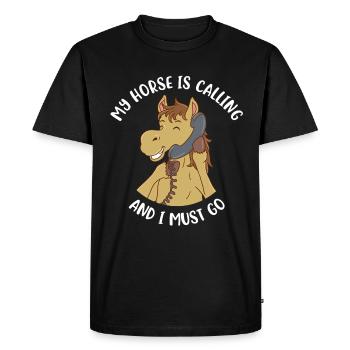 Mon cheval appelle et je dois aller à cheval cadeau - T-shirt Premium bio Homme - noir - Devant - Nico (187cm)
