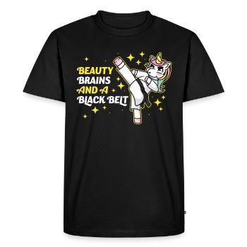 Des cerveaux de beauté et un cadeau de karaté ceinture noire - T-shirt Premium bio Homme - noir - Devant - Nico (187cm)