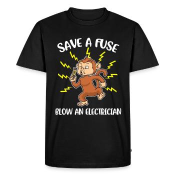 Save A Fuse Electrician Gift - Men's Premium Organic T-Shirt - black - Front - Nico (187cm)