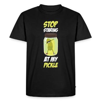Stop Staring At My Pickle Cucumber Gift - Men's Premium Organic T-Shirt - black - Front - Nico (187cm)