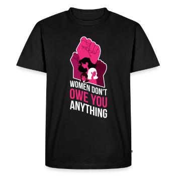 Les femmes ne vous doivent pas le cadeau du féminisme - T-shirt Premium bio Homme - noir - Devant - Nico (187cm)