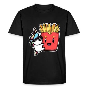 Pommes Frites Pommes Liebhaber Einhorn mit Pommes - Männer Premium Bio T-Shirt - Schwarz - Vorne - Nico (187cm)