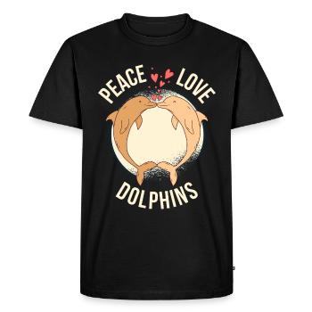 Peace Love Dolphins Dolphin Gift - Men's Premium Organic T-Shirt - black - Front - Nico (187cm)