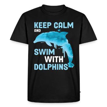 Restez calme et nagez avec les dauphins Dauphin Cadeau - T-shirt Premium bio Homme - noir - Devant - Nico (187cm)