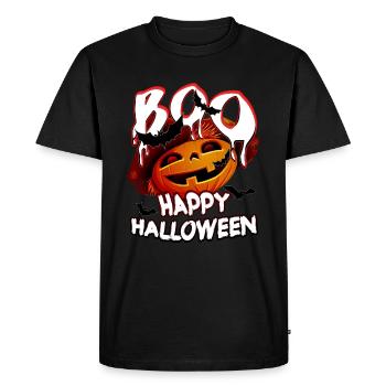 BOO Happy Halloween - funny party statement pumpkin - Men's Premium Organic T-Shirt - black - Front - Nico (187cm)