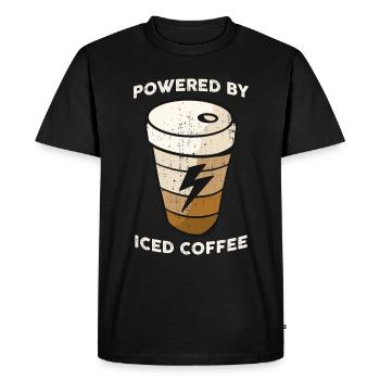 Powered By Iced Coffee Coffee Gift - Men's Premium Organic T-Shirt - black - Front - Nico (187cm)
