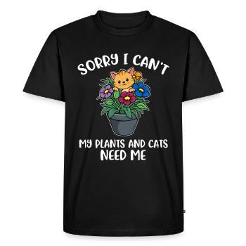 My Plants And Cats Need Me Cat Gift - Men's Premium Organic T-Shirt - black - Front - Nico (187cm)