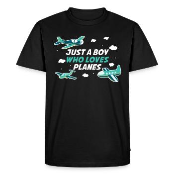 Just A Boy Who Loves Planes Pilot Gift - Men's Premium Organic T-Shirt - black - Front - Nico (187cm)