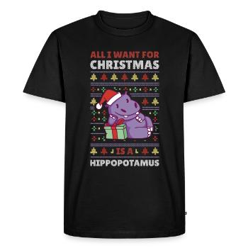 Xmas Hippo Ugly Christmas Sweater Gift - Men's Premium Organic T-Shirt - black - Front - Nico (187cm)