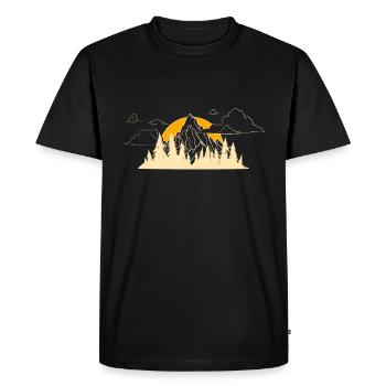 Arbres forestiers de montagne et soleil levant/couchant - T-shirt Premium bio Homme - noir - Devant - Nico (187cm)
