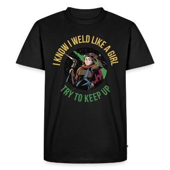I Weld Like A Girl Welder Gift - Men's Premium Organic T-Shirt - black - Front - Nico (187cm)