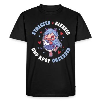 Stressed And Kpop Obsessed Kpop Gift - Men's Premium Organic T-Shirt - black - Front - Nico (187cm)