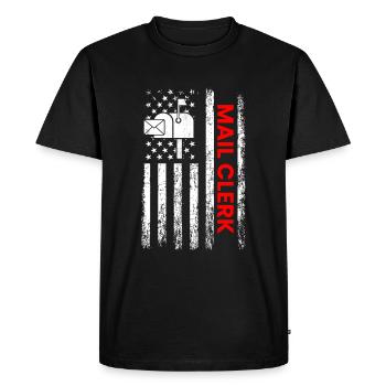 commis au courrier drapeau américain, commis au courrier - T-shirt Premium bio Homme - noir - Devant - Nico (187cm)