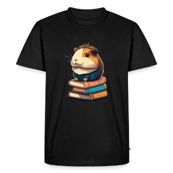 Guinea pig siting in stack of books guinea pig - Men's Premium Organic T-Shirt - black - Front - Nico (187cm)