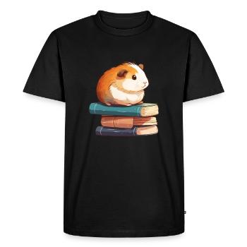Guinea pig siting in stack of books guinea pig - Men's Premium Organic T-Shirt - black - Front - Nico (187cm)